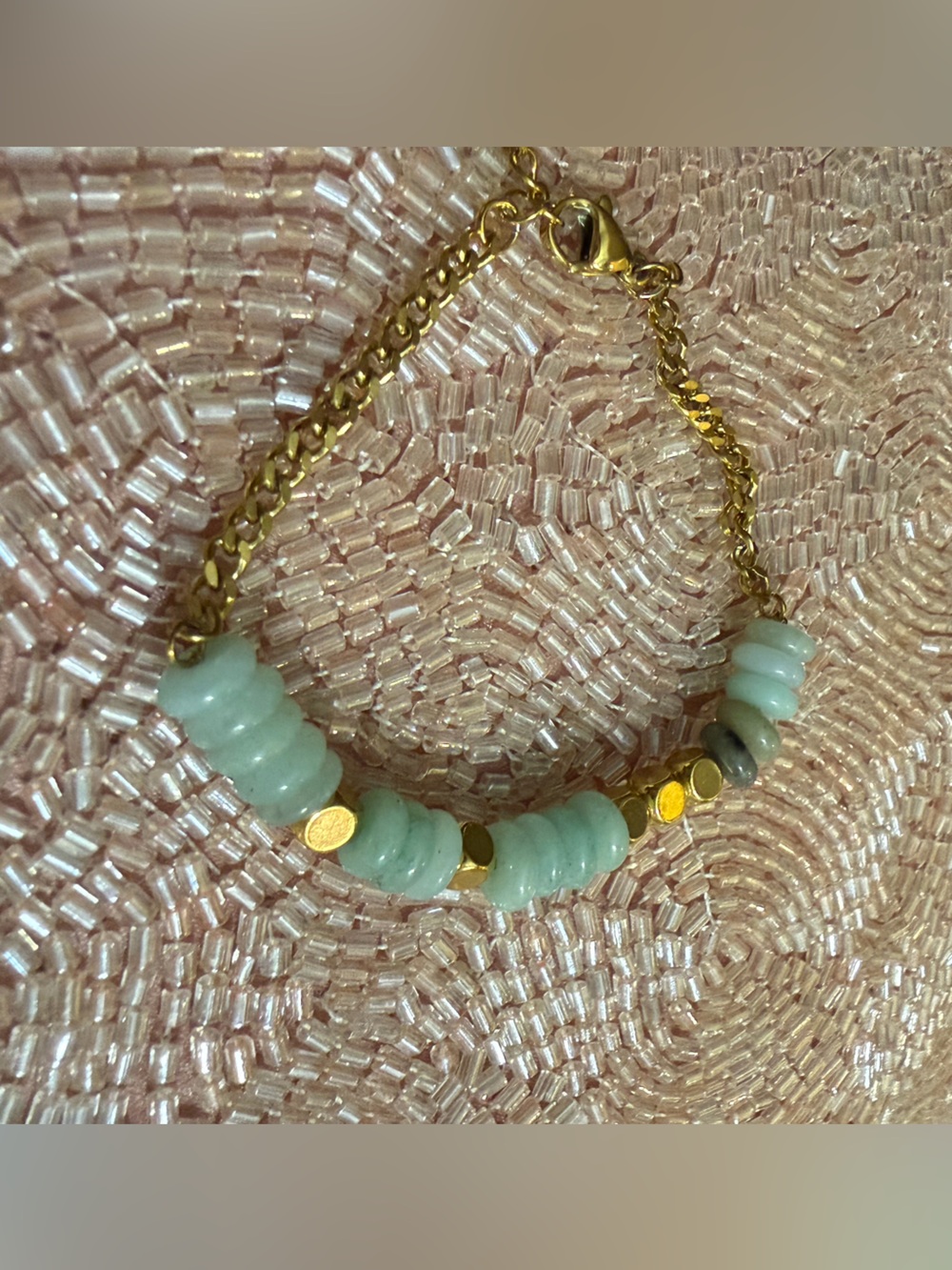 Brand New Gold Chain Bracelet with Multiple Shades Of Green Bead Accents